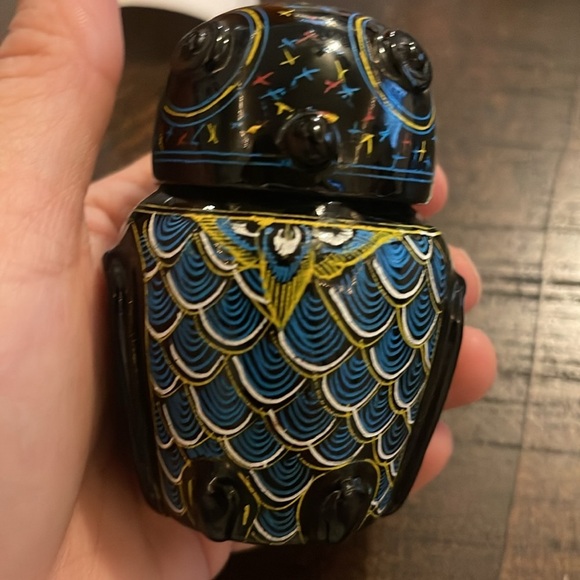 Vintage 5" Burmese Owl Lacquer Decorated Canister Box Container Burma Myanmar - Picture 2 of 9